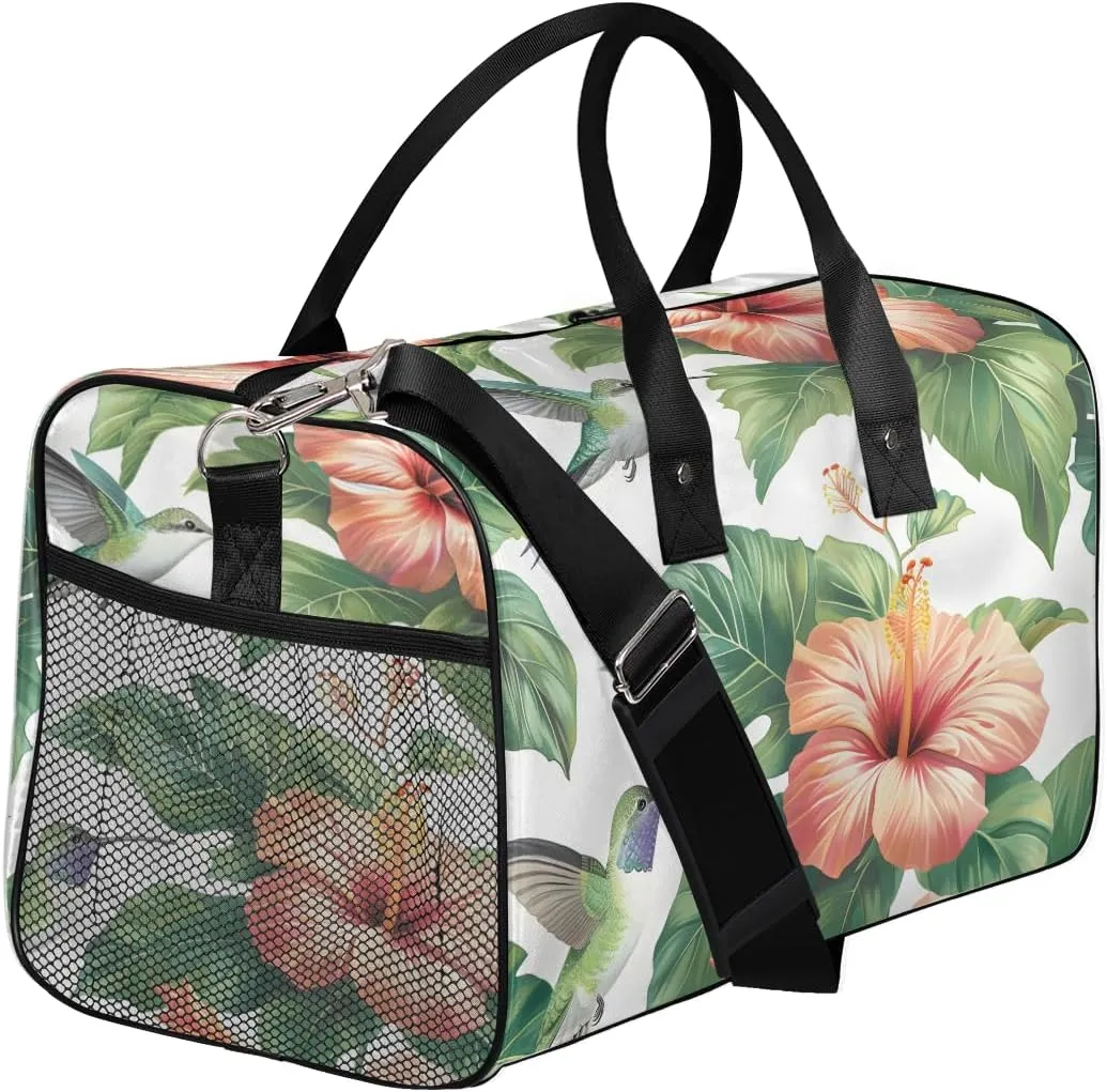 Bird Hummingbird Travel Duffle Bag for Women Men Foldable Waterproof Weekender Bag Carry on Tote for Overnight Sports Gym Hummingbird Orchid Flowers