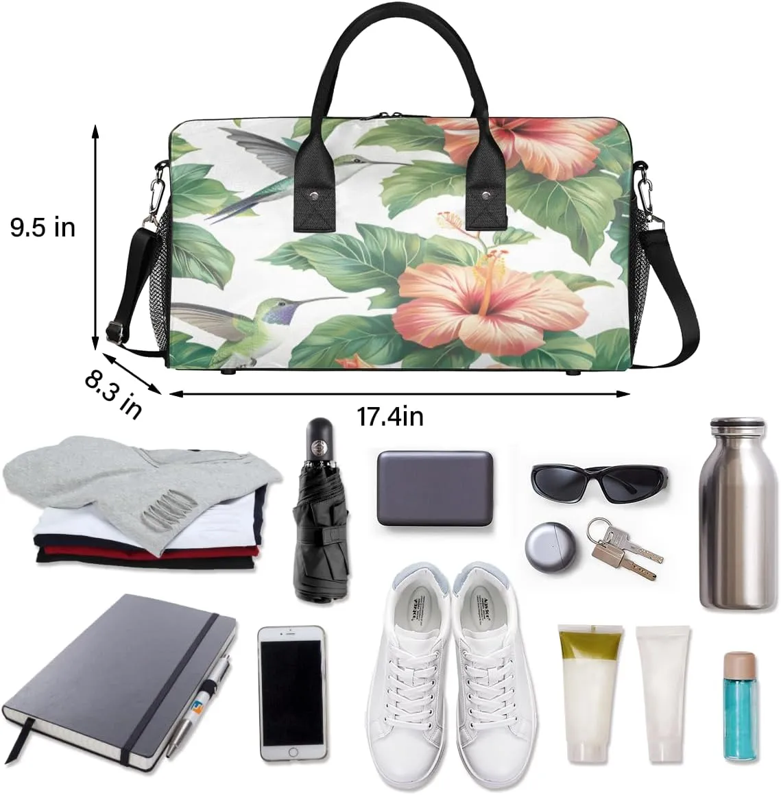 Bird Hummingbird Travel Duffle Bag for Women Men Foldable Waterproof Weekender Bag Carry on Tote for Overnight Sports Gym Hummingbird Orchid Flowers