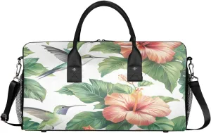 Bird Hummingbird Travel Duffle Bag for Women Men Foldable Waterproof Weekender Bag Carry on Tote for Overnight Sports Gym Hummingbird Orchid Flowers
