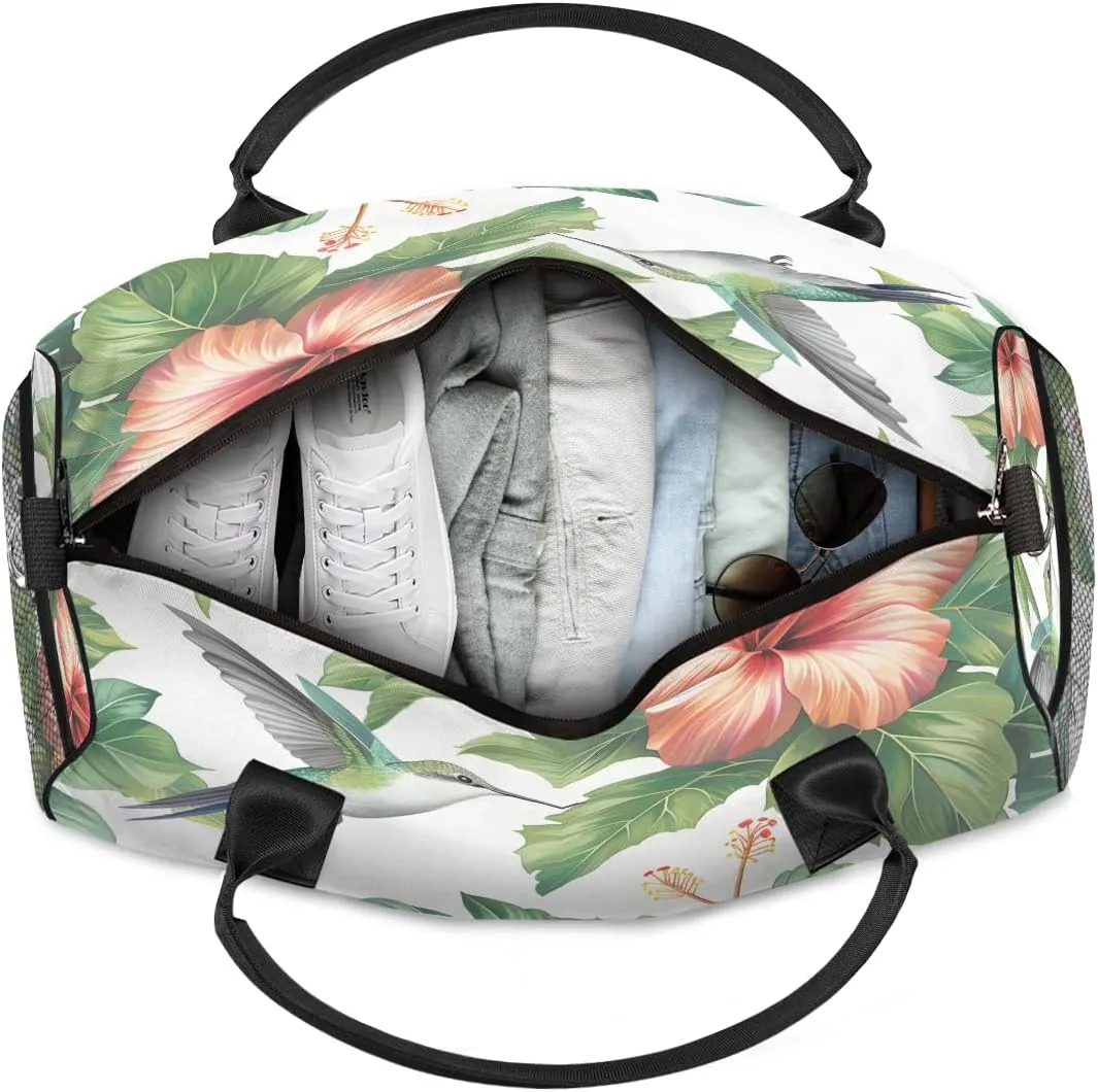 Bird Hummingbird Travel Duffle Bag for Women Men Foldable Waterproof Weekender Bag Carry on Tote for Overnight Sports Gym Hummingbird Orchid Flowers