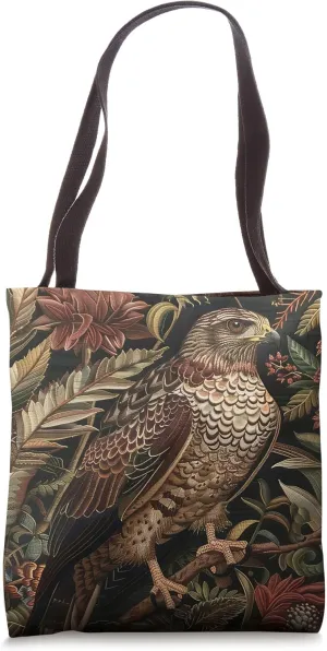 Bird Of Prey Masculine Decor Embroidery Art Nouveau Stylized Tote Bag