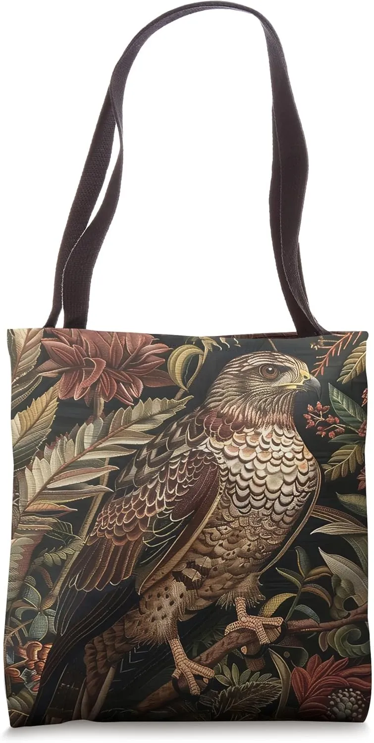 Bird Of Prey Masculine Decor Embroidery Art Nouveau Stylized Tote Bag