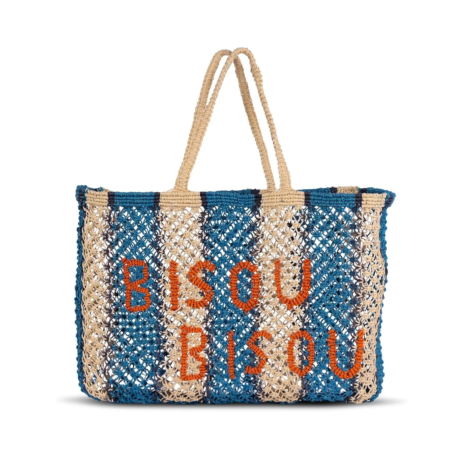 Bisou Bisou Woven Macrame Jute Tote – Handmade Eco-Friendly Shoulder Bag – Sustainable Market, Beach or Travel Bag – Fair Trade Artisan Bag from India