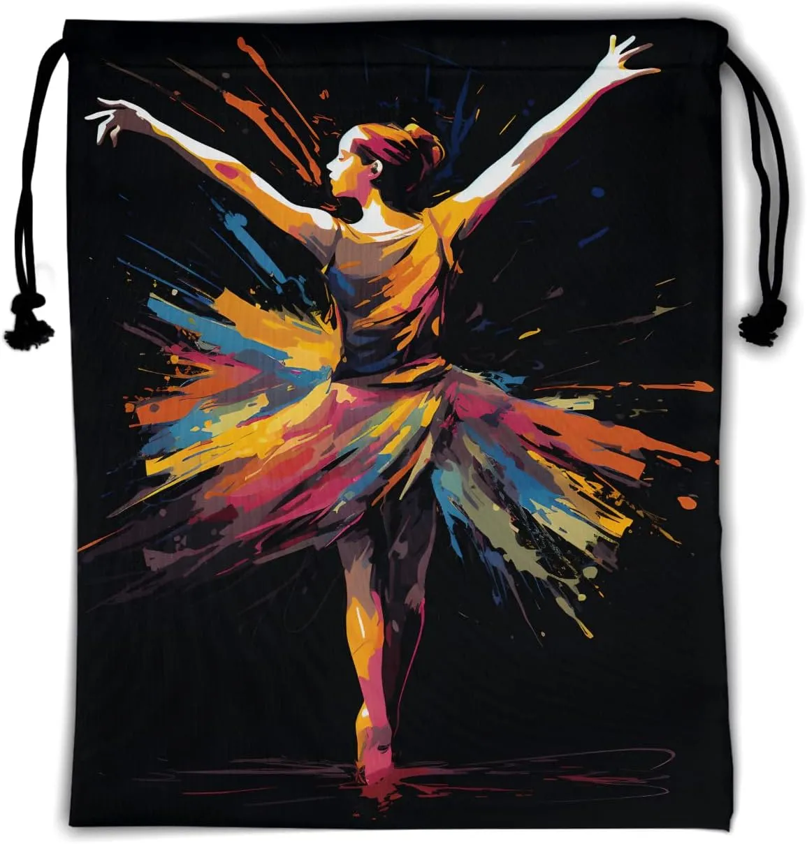 Black Grip Bag for Gymnastics Dance Printed Lightweight Gym String Bag Adjustable Sport Drawstring Bag
