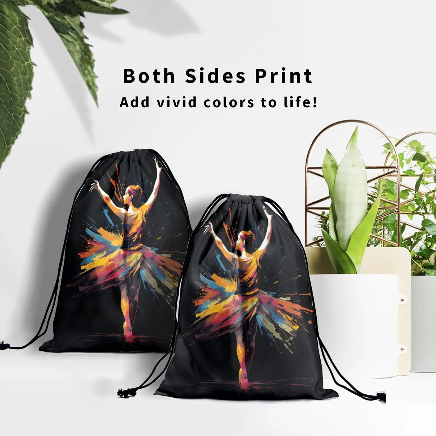 Black Grip Bag for Gymnastics Dance Printed Lightweight Gym String Bag Adjustable Sport Drawstring Bag