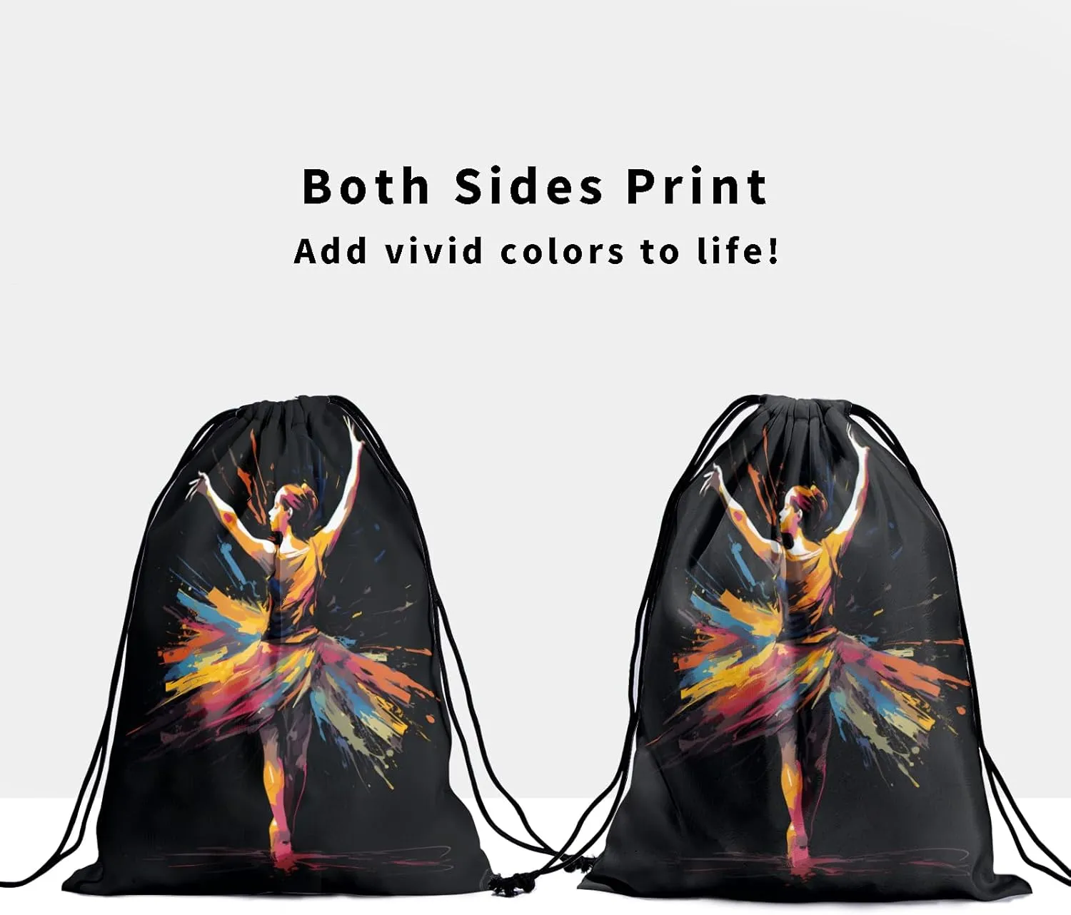 Black Grip Bag for Gymnastics Dance Printed Lightweight Gym String Bag Adjustable Sport Drawstring Bag