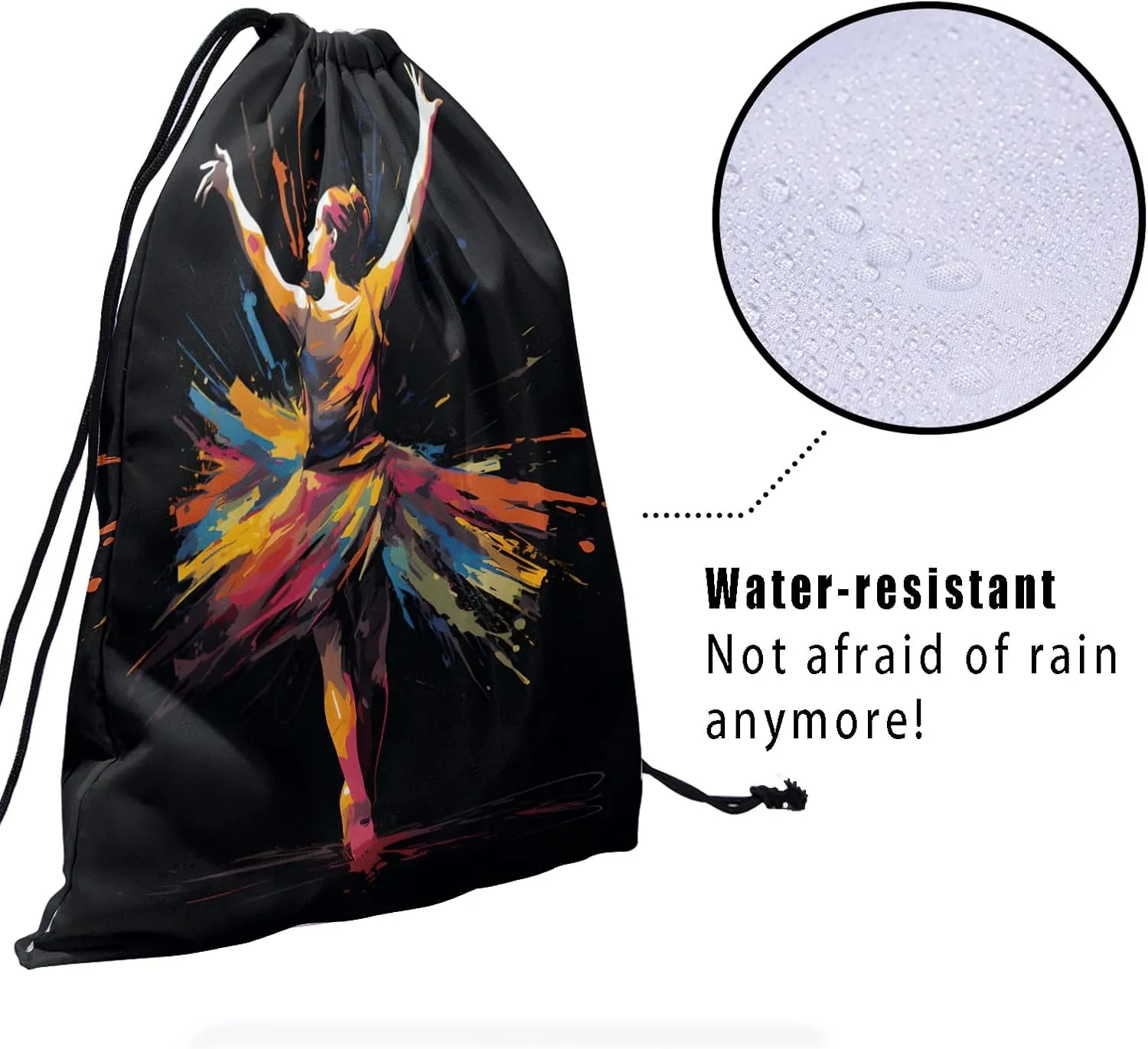 Black Grip Bag for Gymnastics Dance Printed Lightweight Gym String Bag Adjustable Sport Drawstring Bag