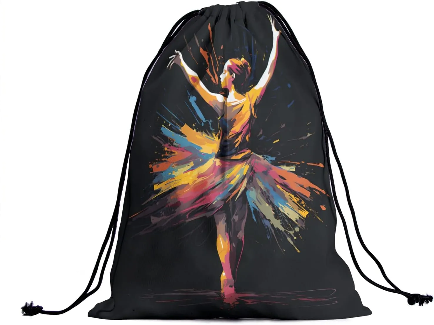 Black Grip Bag for Gymnastics Dance Printed Lightweight Gym String Bag Adjustable Sport Drawstring Bag