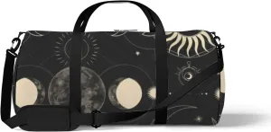 Black Vintage Cute Bohemian Galaxy Sun Moon and Stars Sports Bag Tote Bag Waterproof Gym Bag with Shoulder Strap Zipper 2 Side Pockets for Men and Women, Travel and Storage Shoulder Bag.