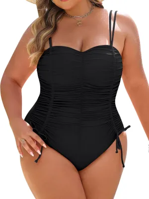 Blooming Jelly Women Plus Size One Piece Swimsuit Tummy Control Bathing Suit Ruched Drawstring Swim Suit Modest Swimwear