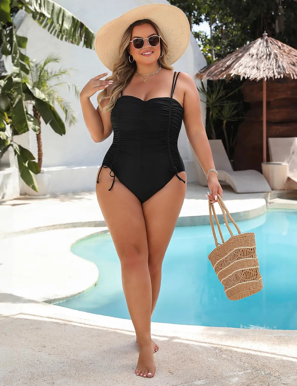 Blooming Jelly Women Plus Size One Piece Swimsuit Tummy Control Bathing Suit Ruched Drawstring Swim Suit Modest Swimwear