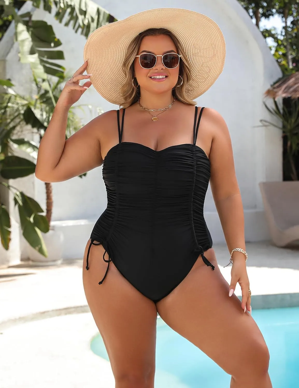 Blooming Jelly Women Plus Size One Piece Swimsuit Tummy Control Bathing Suit Ruched Drawstring Swim Suit Modest Swimwear