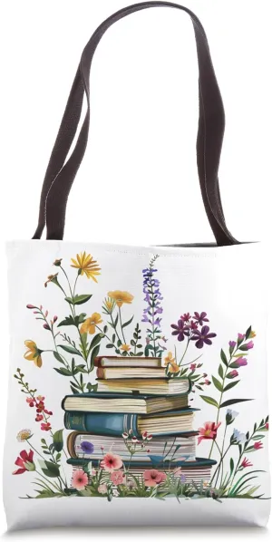 Blossom Burst and Books, Boho Wildflower Reading Tote Bag
