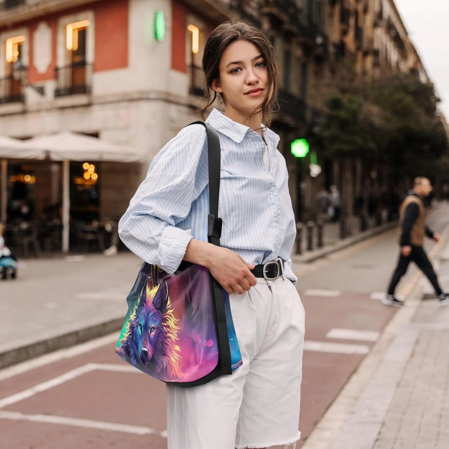 Blue Butterflies on White Woman Shoulder Bag, Vegan Crossbody Bag, Vegan Shoulder Bag