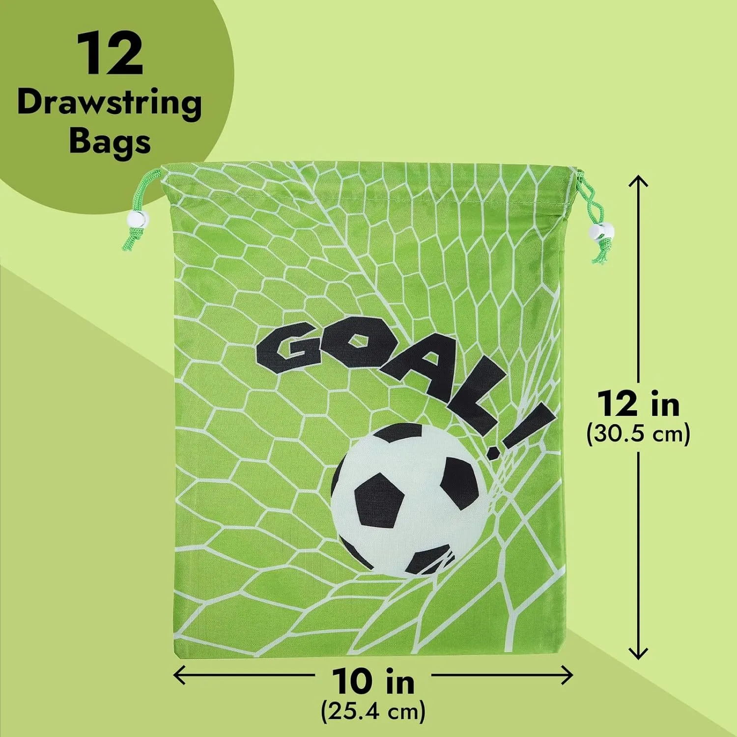 BLUE PANDA 12 Pack Soccer Drawstring Gift Bags with Goal Print for Sports Goodies and Treats - 10 x 12 In Soccer Treat Bags for Team Snacks