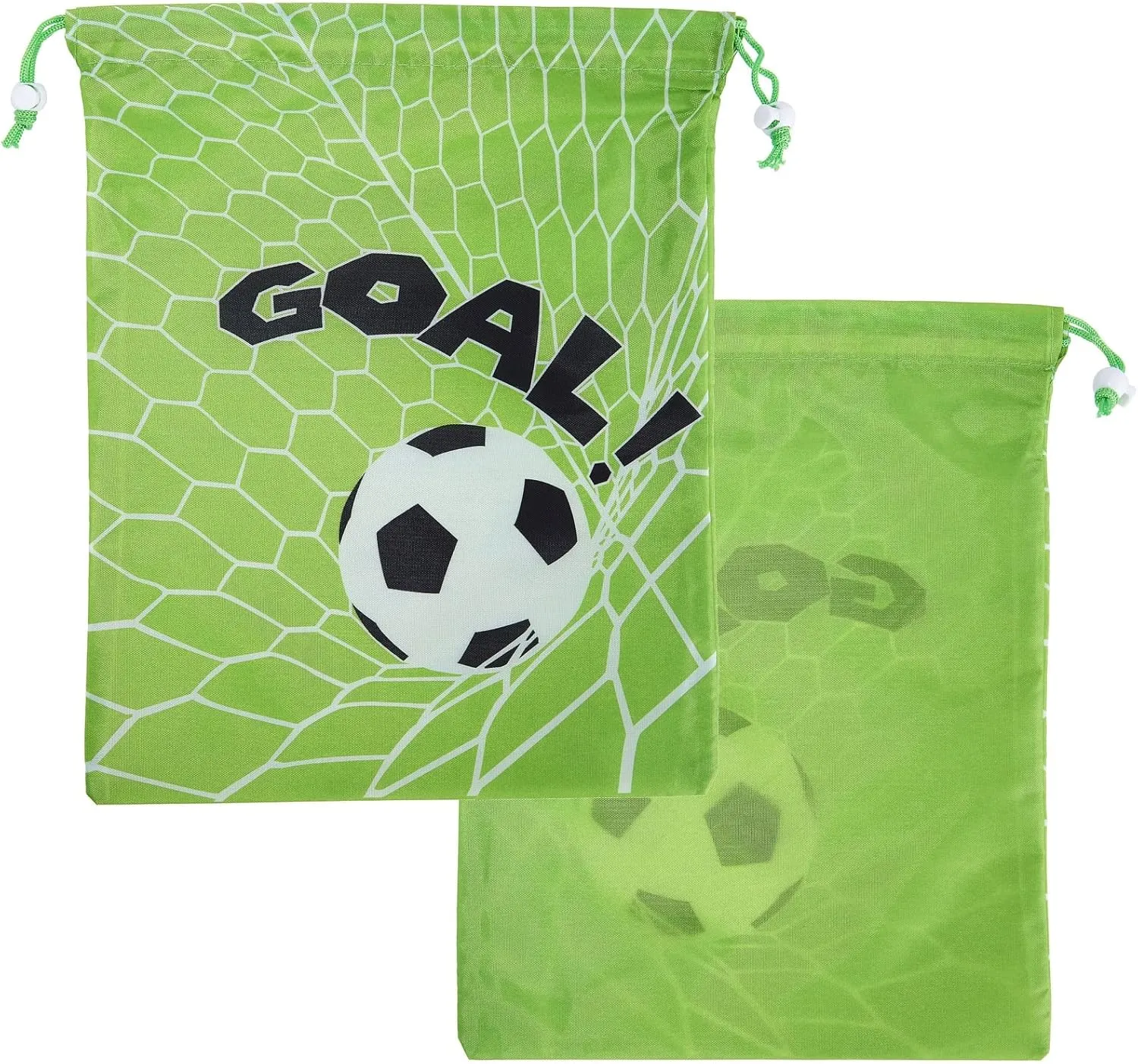 BLUE PANDA 12 Pack Soccer Drawstring Gift Bags with Goal Print for Sports Goodies and Treats - 10 x 12 In Soccer Treat Bags for Team Snacks