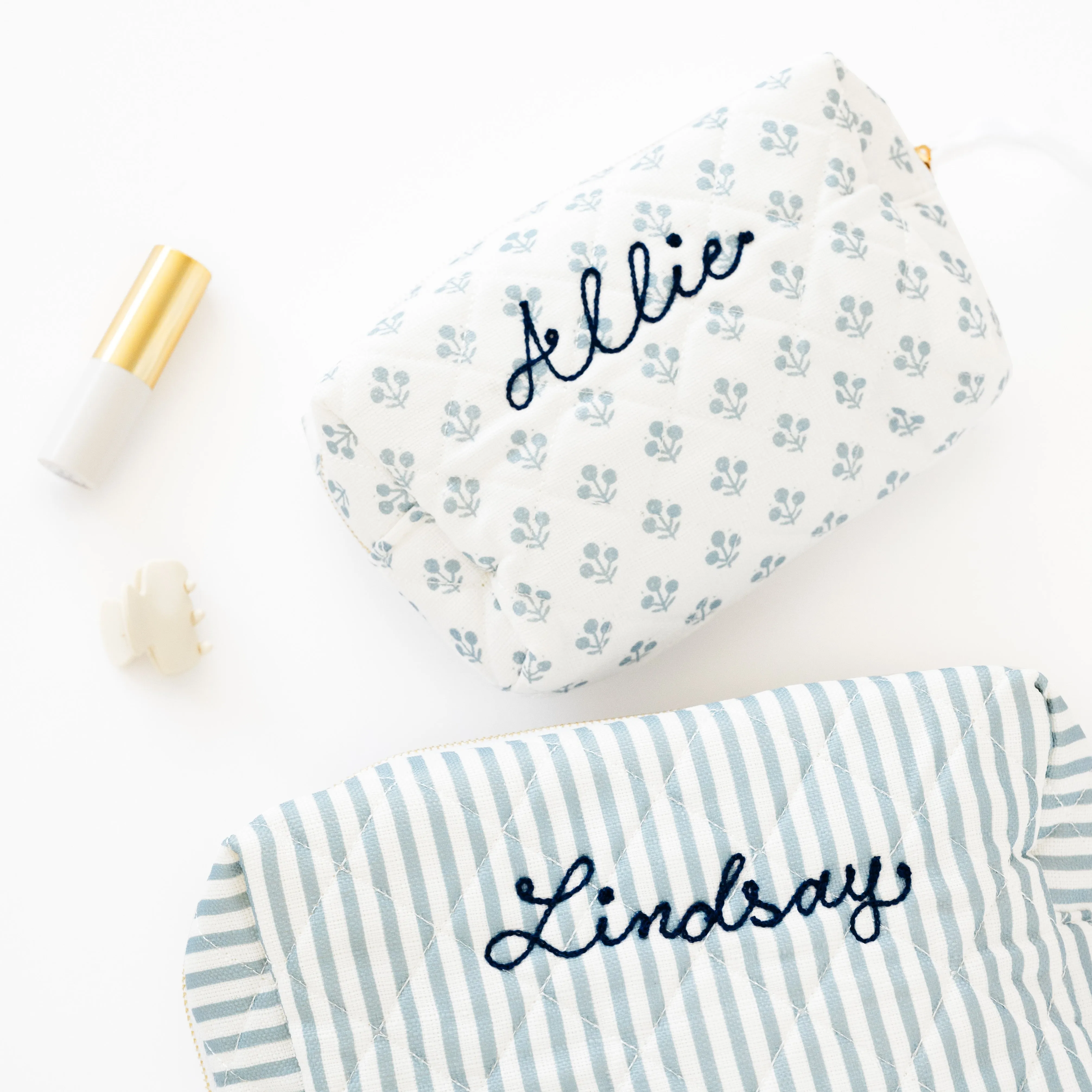 Blue Stripe Large Cosmetic Pouch