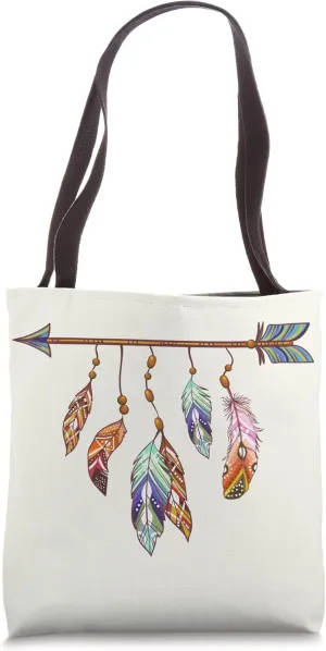 Bohemian Aesthetic Feathers On Arrow Bohemian Art Tote Bag