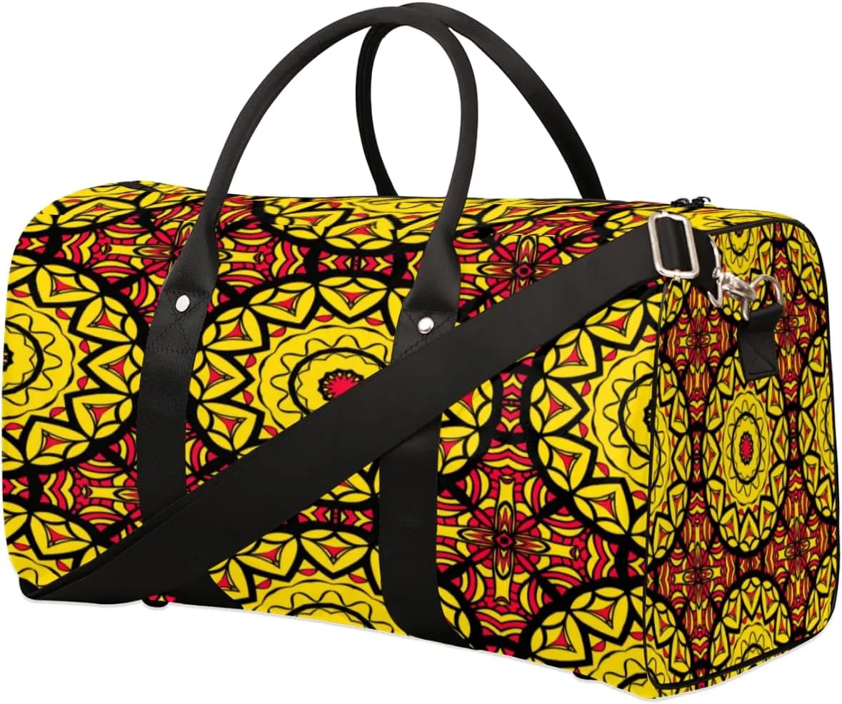 Bohemian Ethnic Motifs Travel Duffle Bag Waterproof Foldable Weekender Bags for Women and Men Durable Carry on Overnight Bag with Shoulder Strap Lightweight Sports Gym Tote Bag