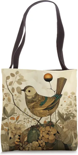 Bohemian Finch Bird Floral Boho Cottagecore Finch Bird Tote Bag