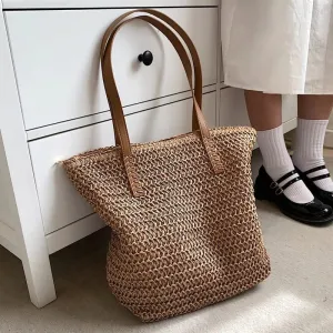 Bohemian Straw Beach Tote Bag for Summer