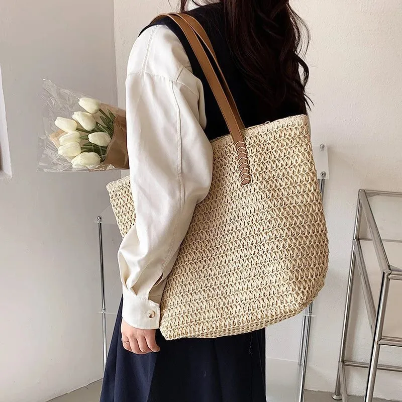 Bohemian Straw Beach Tote Bag for Summer