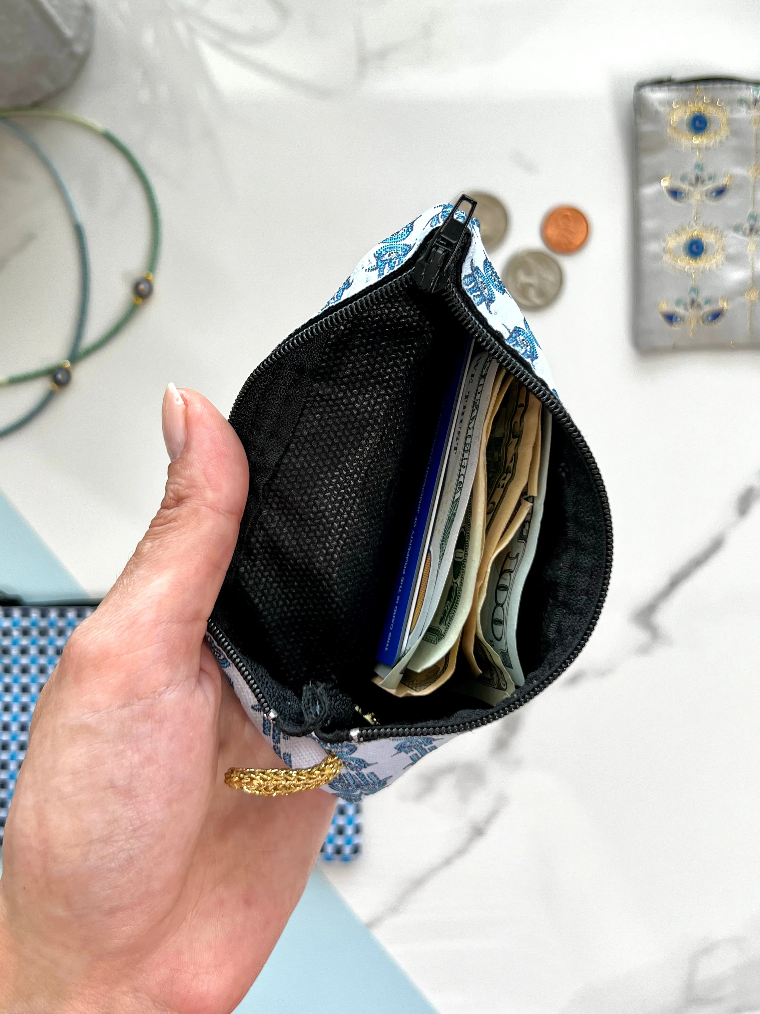 Boho Coin Purse, Handmade Coin Purse, Fabric Zipper Pouch
