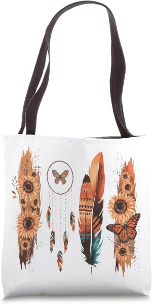 Boho Dreamcatcher | Butterfly Sunflower Nature Art Tote Bag