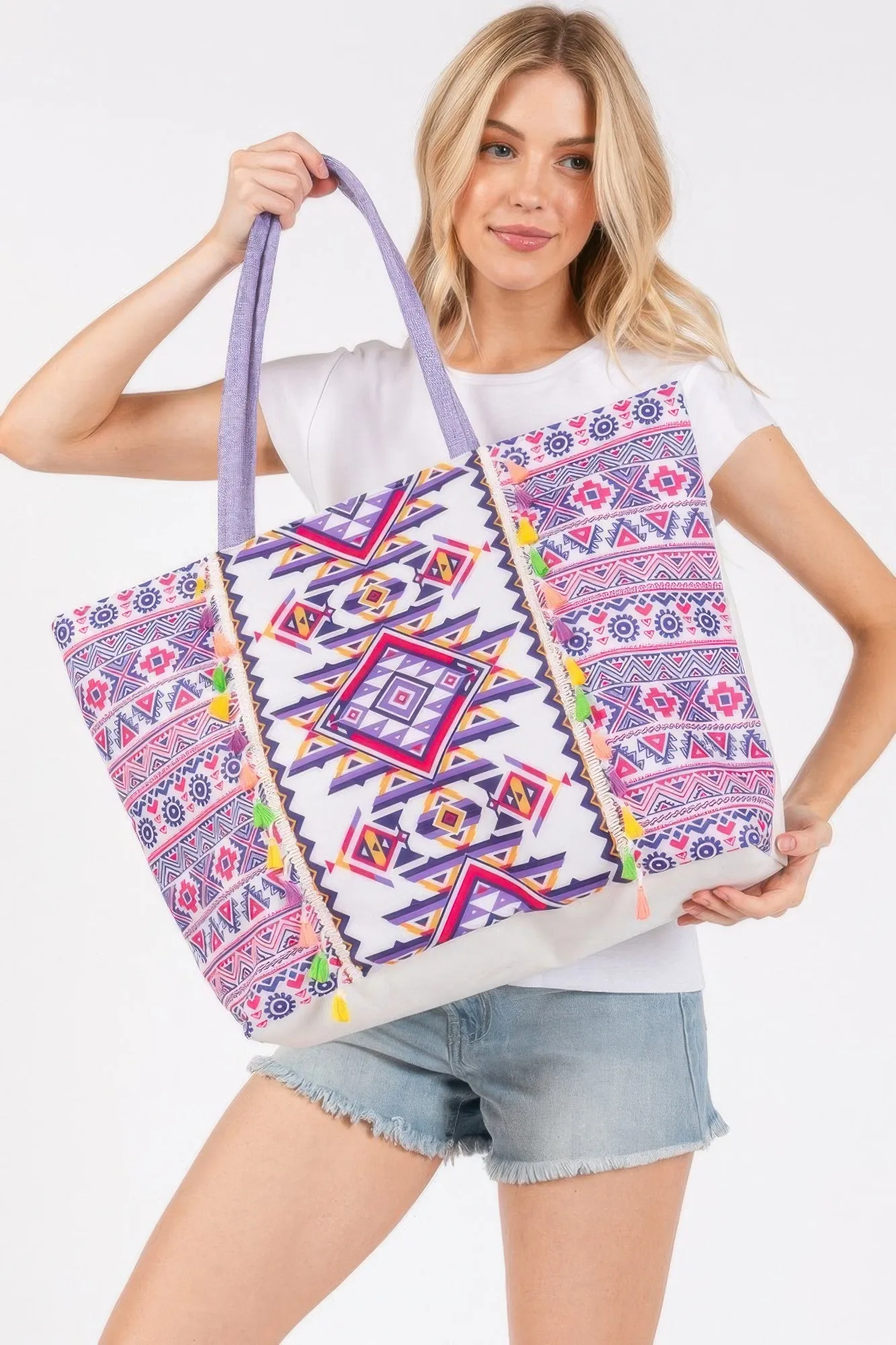 Boho Print Fringe Tote Bag