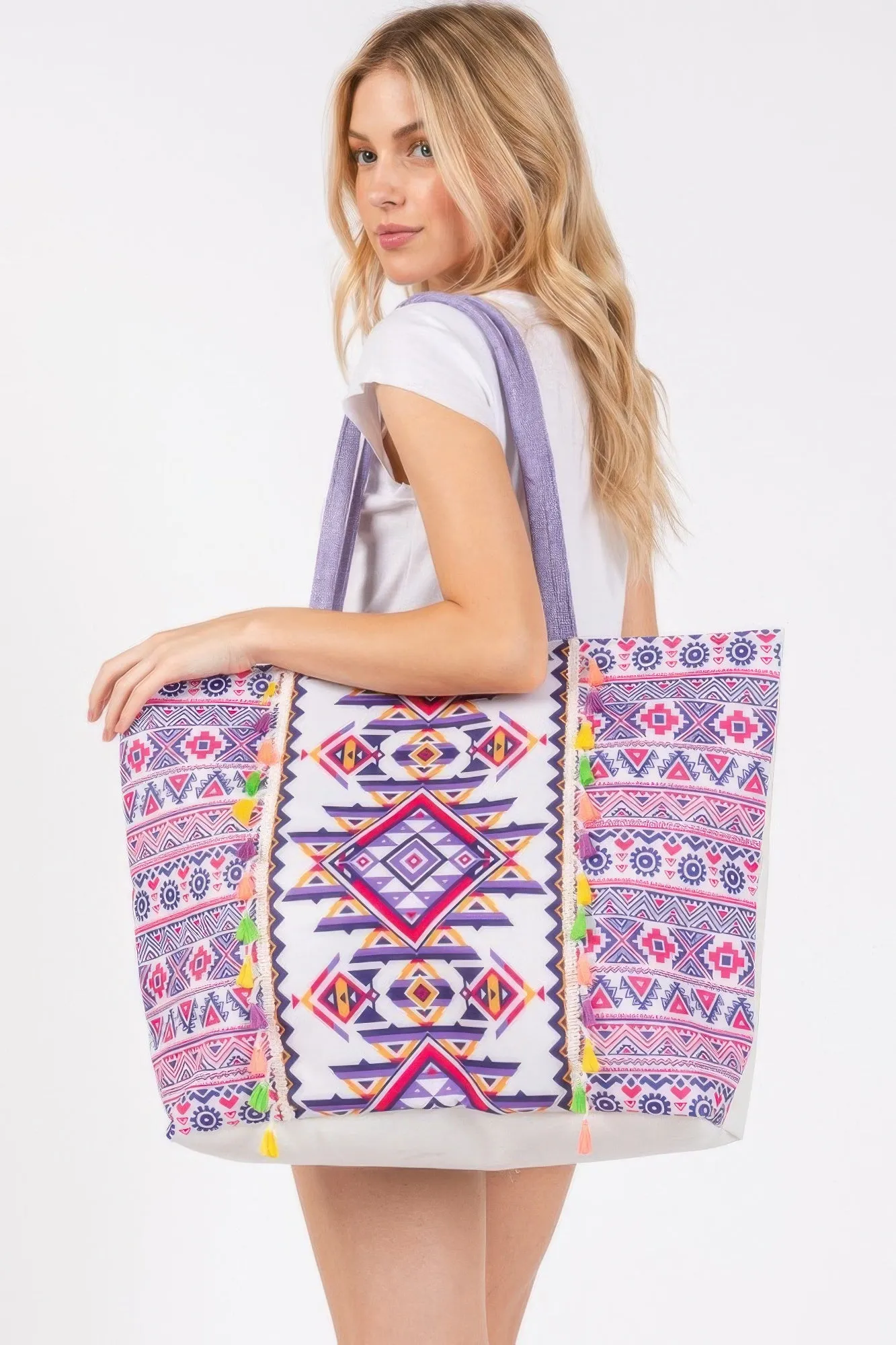 Boho Print Fringe Tote Bag