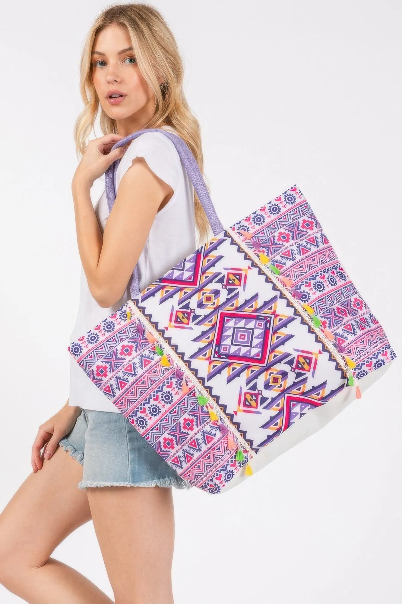 Boho Print Fringe Tote Bag