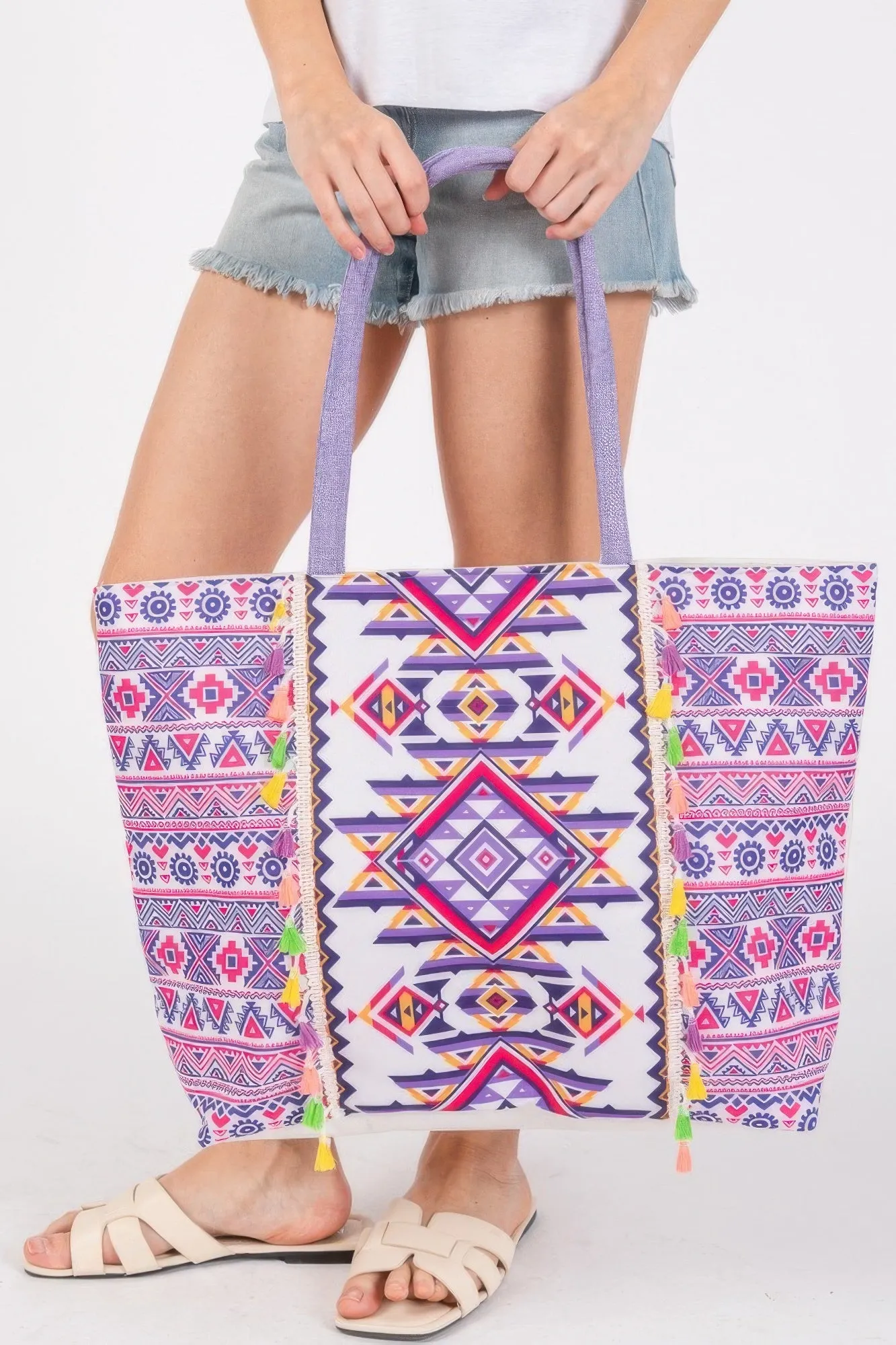 Boho Print Fringe Tote Bag