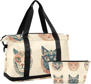 Boho Simple Style Maine Cats Personal Item Travel Bag Travel Overnight Carry on Bag with Toiletry Bag for Trip Foldable