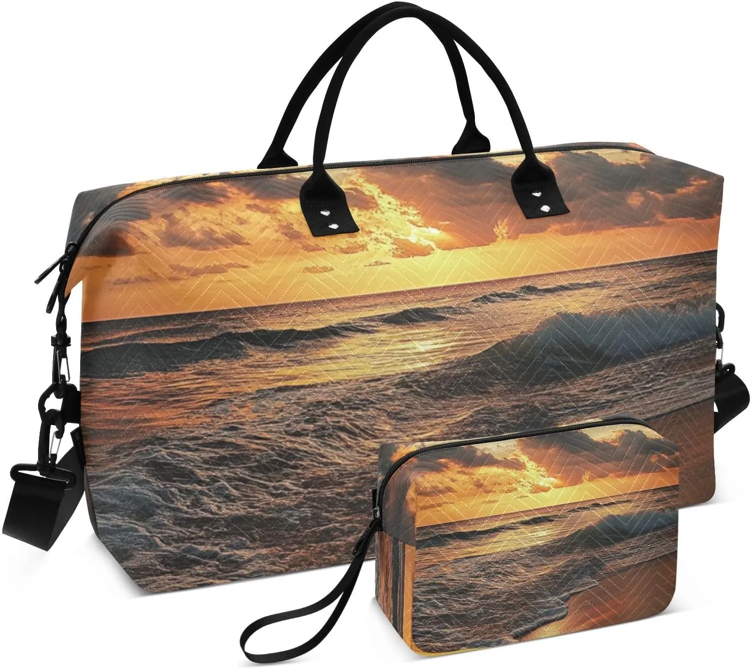Bolaz Duffle Bag for Travel-beach_sunset，Weekender Overnight Bag with Wet Pocket for Women，Large Carry On Airport Bag with Toiletry Bag for Travel, Business Trips, Sports