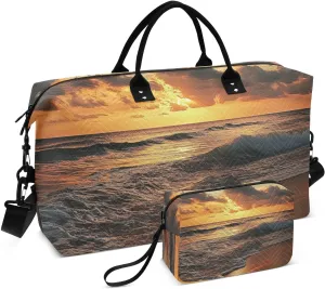Bolaz Duffle Bag for Travel-beach_sunset，Weekender Overnight Bag with Wet Pocket for Women，Large Carry On Airport Bag with Toiletry Bag for Travel, Business Trips, Sports