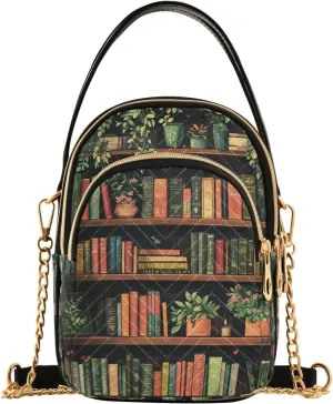 Bookshelf Plant Dark Multi Pockets Crossbody Bags for Women Zip Cell Phone Purse Wallet Bag with Detachable Shoulder Strap Small Crossbody Purse for Shopping Traveling Working Women Girls Trendy Gift