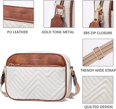 BOSTANTEN Quilted Crossbody Bags for Women Vegan Leather Purses Small Shoulder Handbags with Wide Strap