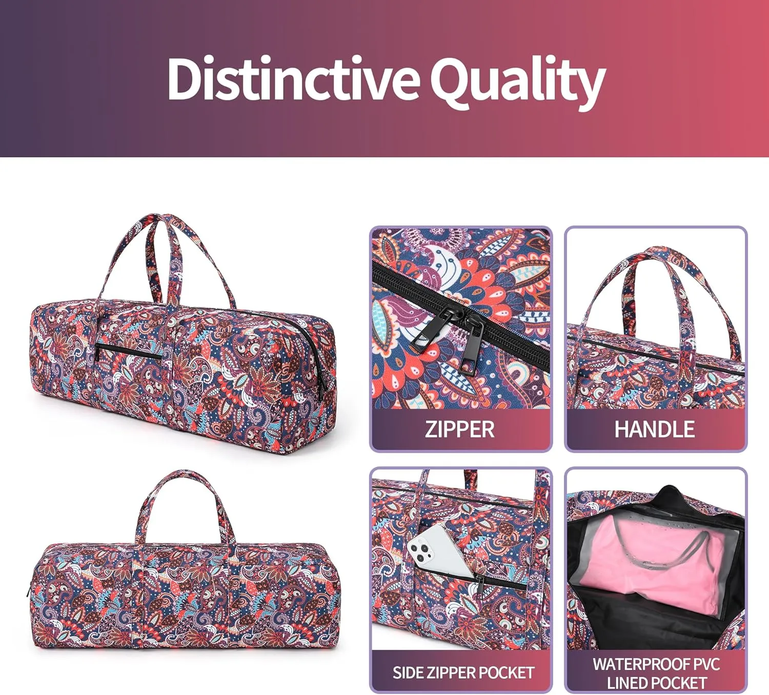 Boulder Bee | Yoga Mat Bag | Large Yoga Mat Carrier with Wet Pocket | Yoga Gifts | Gym Tote Bag for Women