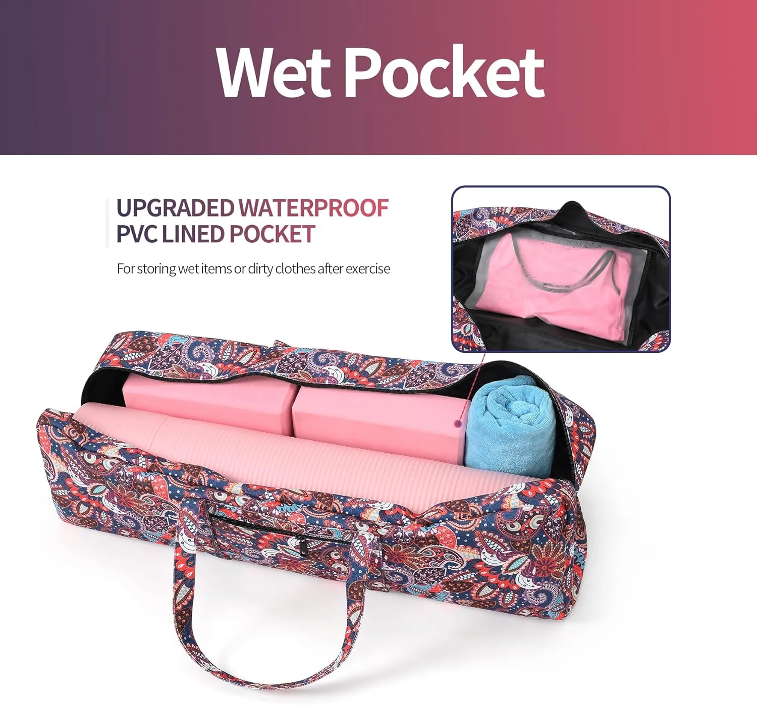 Boulder Bee | Yoga Mat Bag | Large Yoga Mat Carrier with Wet Pocket | Yoga Gifts | Gym Tote Bag for Women