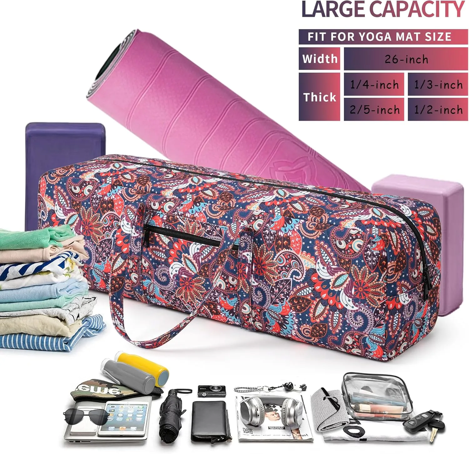 Boulder Bee | Yoga Mat Bag | Large Yoga Mat Carrier with Wet Pocket | Yoga Gifts | Gym Tote Bag for Women