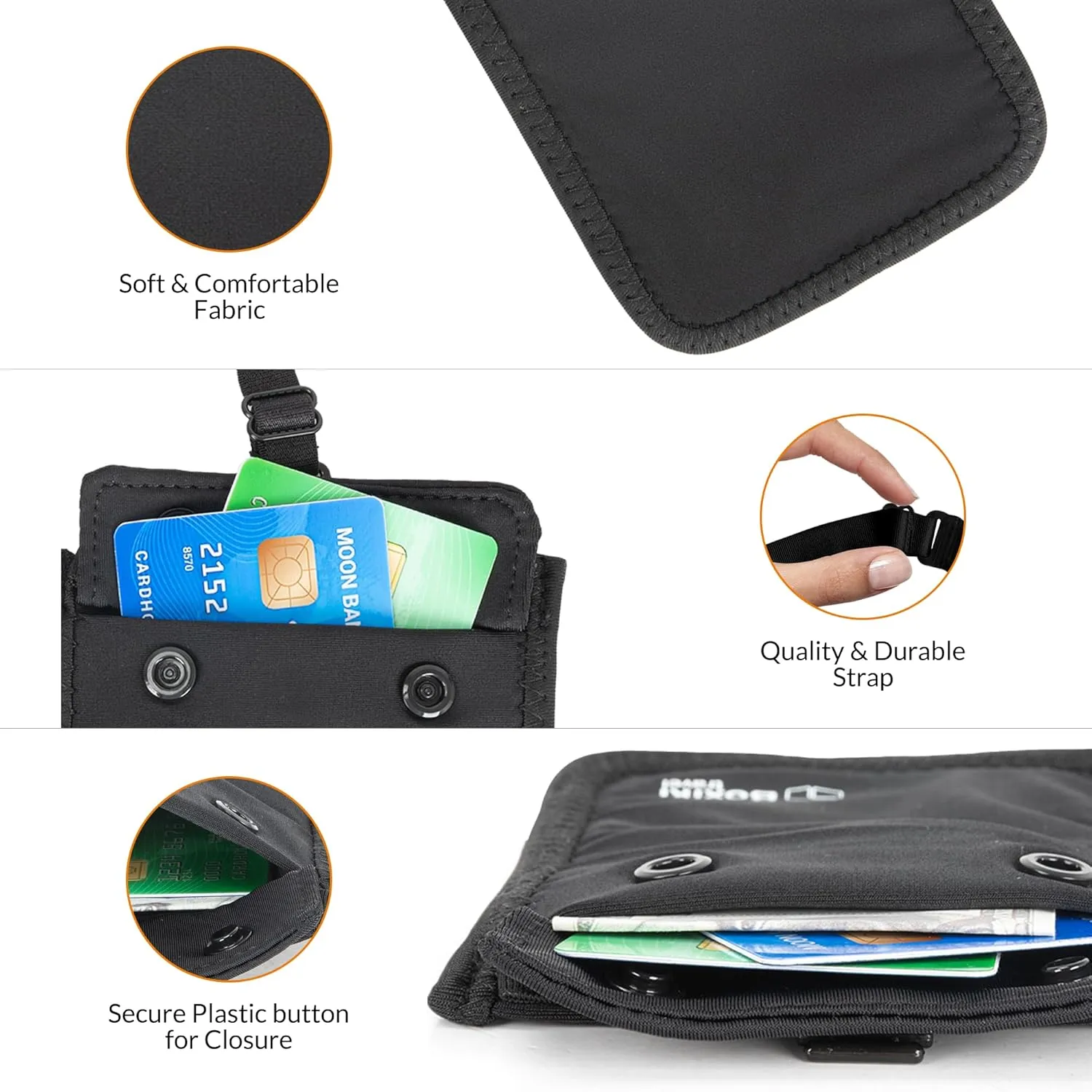 Boxiki Travel BRA WALLET - Hidden Money Pouch with Adjustable Elastic Strap - Perfect Secret Pocket Protect Your Credit Cards Cash Valuables