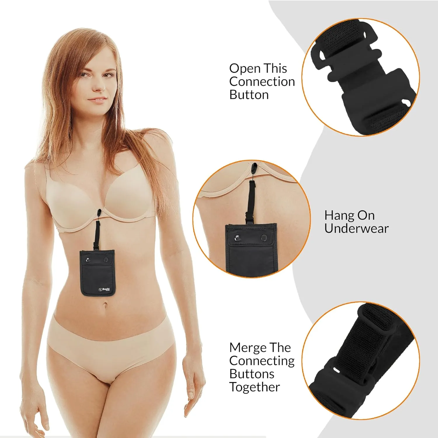 Boxiki Travel BRA WALLET - Hidden Money Pouch with Adjustable Elastic Strap - Perfect Secret Pocket Protect Your Credit Cards Cash Valuables