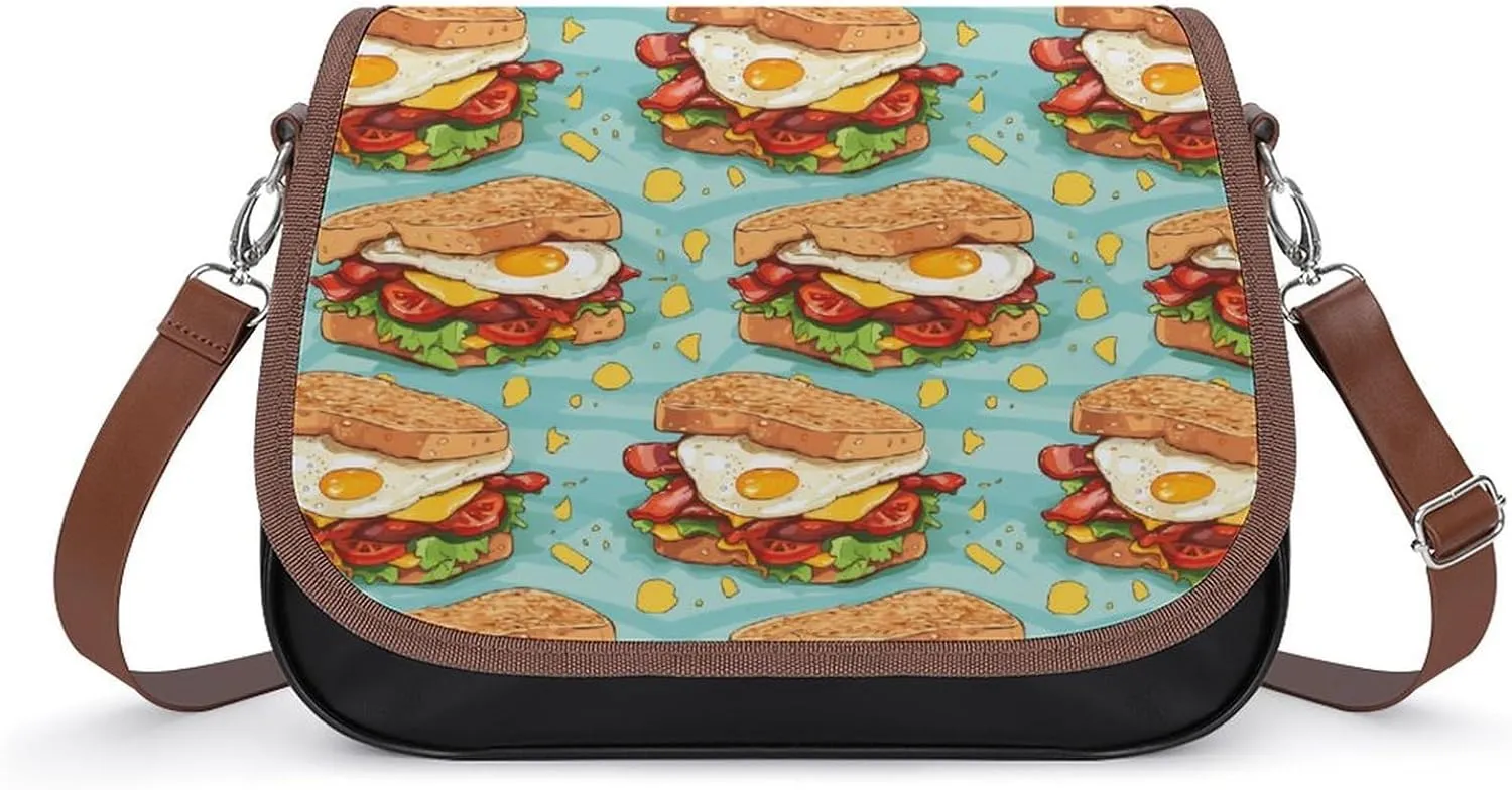 Breakfast Food Sandwich Funny Women's Crossbody Bags Novelty Leather Purse Handbag Shoulder Bag