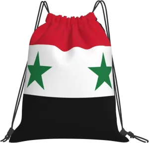 BREAUX Flag of the Syrian Arab Republic print Leisure drawstring backpack, fitness bag, foldable fit for sports travel and daily use