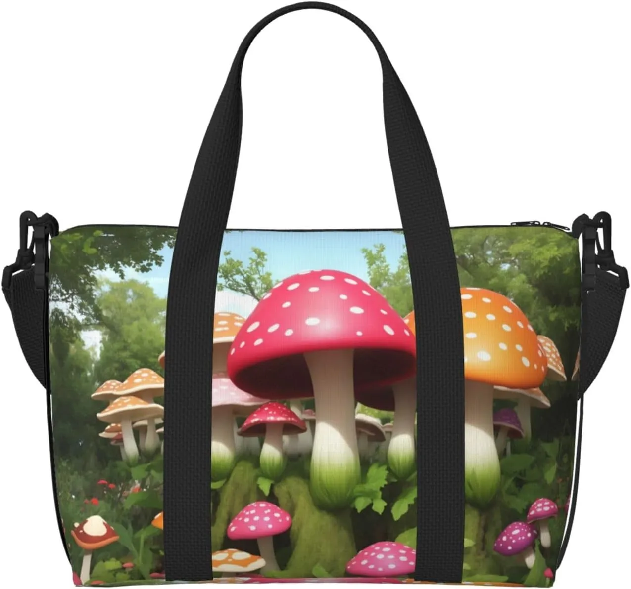 Brightly Colored Mushrooms Travel Duffel Bag Tote Carry On Luggage Bag Water Resistant Weekender Overnight Bags For Foldable