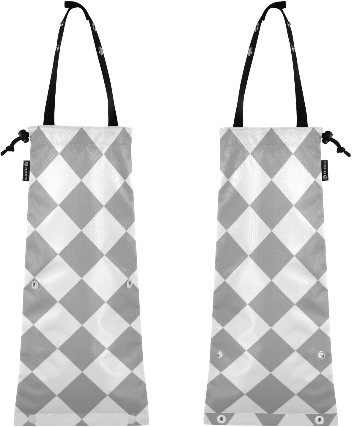 Buffalo Plaid Check Gray White Car Garbage Bag Hanging Reusable Trash Bag Travel Garbage For Car 2 Pack Small Garbage bag For Car