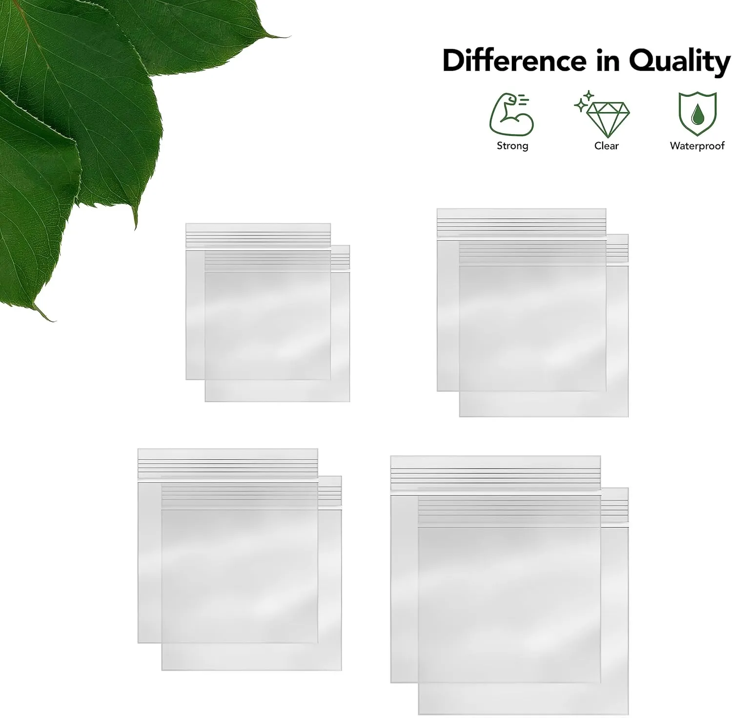 Bundle Square Snack Bags – 4 Sizes (600 Count) – 3" x 3" (200), 4" x 4" (200), 5" x 5" (100), 6" x 6" (100) – 3x3 Plastic Bags, 4x4 Bags, 5x5 Baggies, 6x6 Sandwich Bags