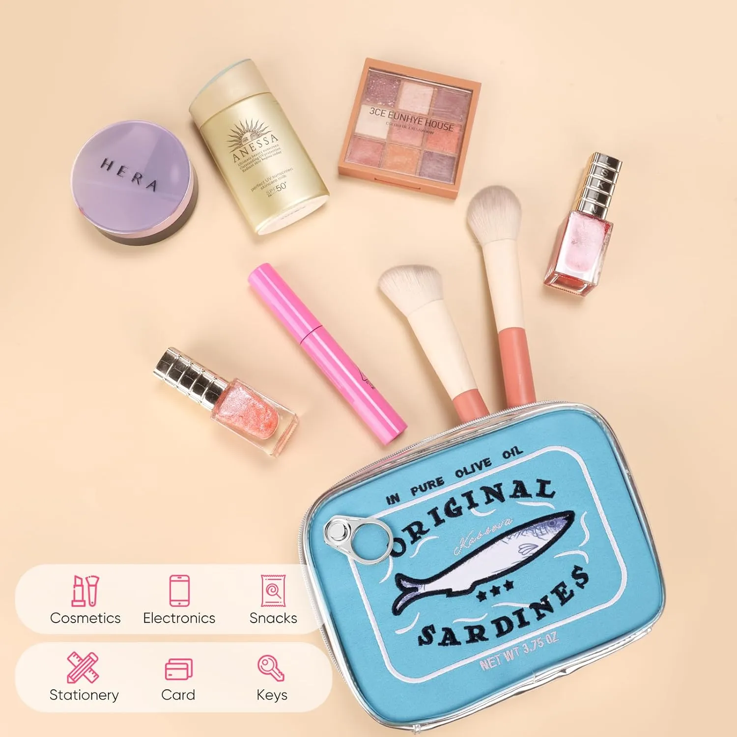 Canned Sardines Makeup Bag, Cute Small Sardines Fish Tin Pouch, Creative Cosmetic Organizer Bag, Funny Gift For Women Best Friends Sister Teen Girls Blue