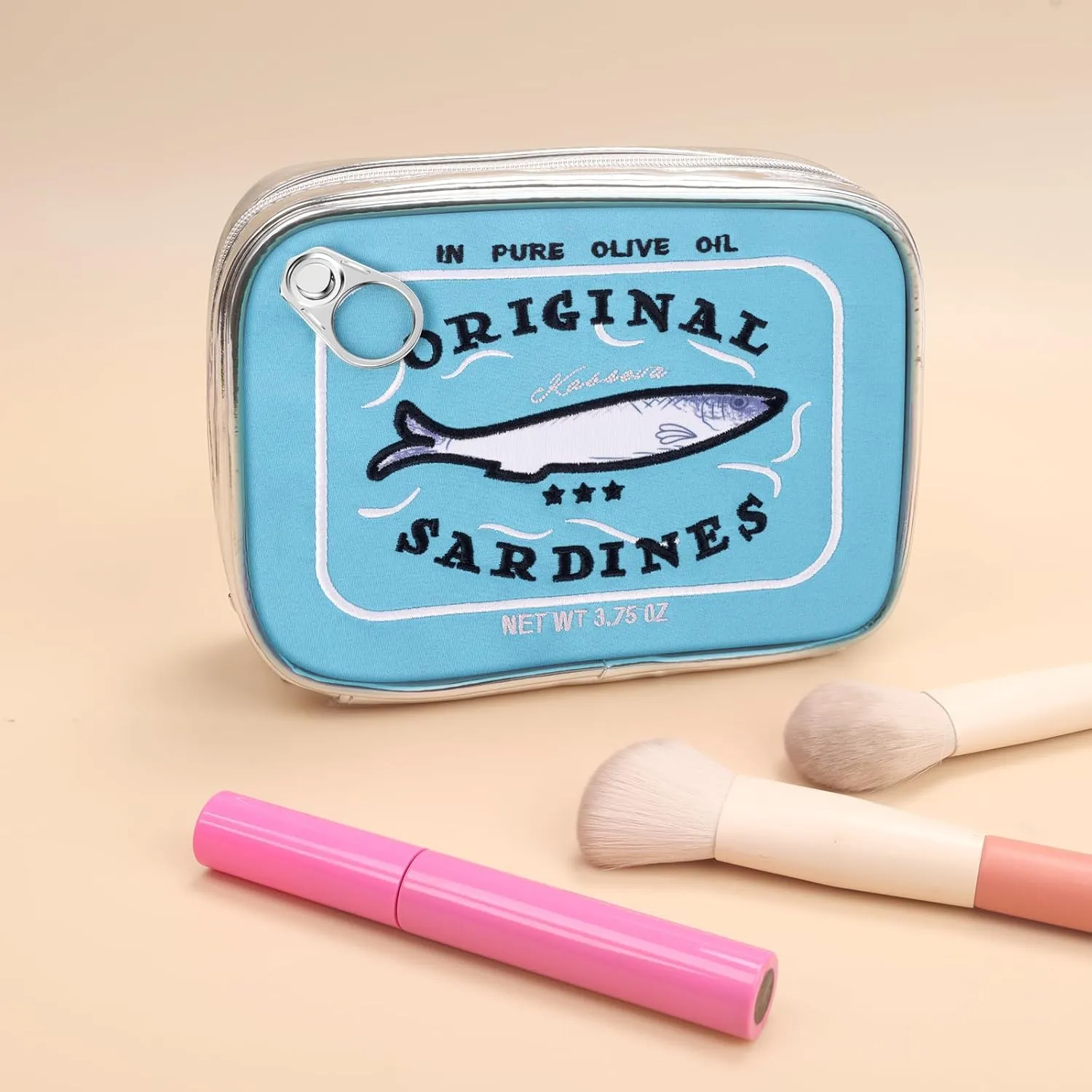 Canned Sardines Makeup Bag, Cute Small Sardines Fish Tin Pouch, Creative Cosmetic Organizer Bag, Funny Gift For Women Best Friends Sister Teen Girls Blue