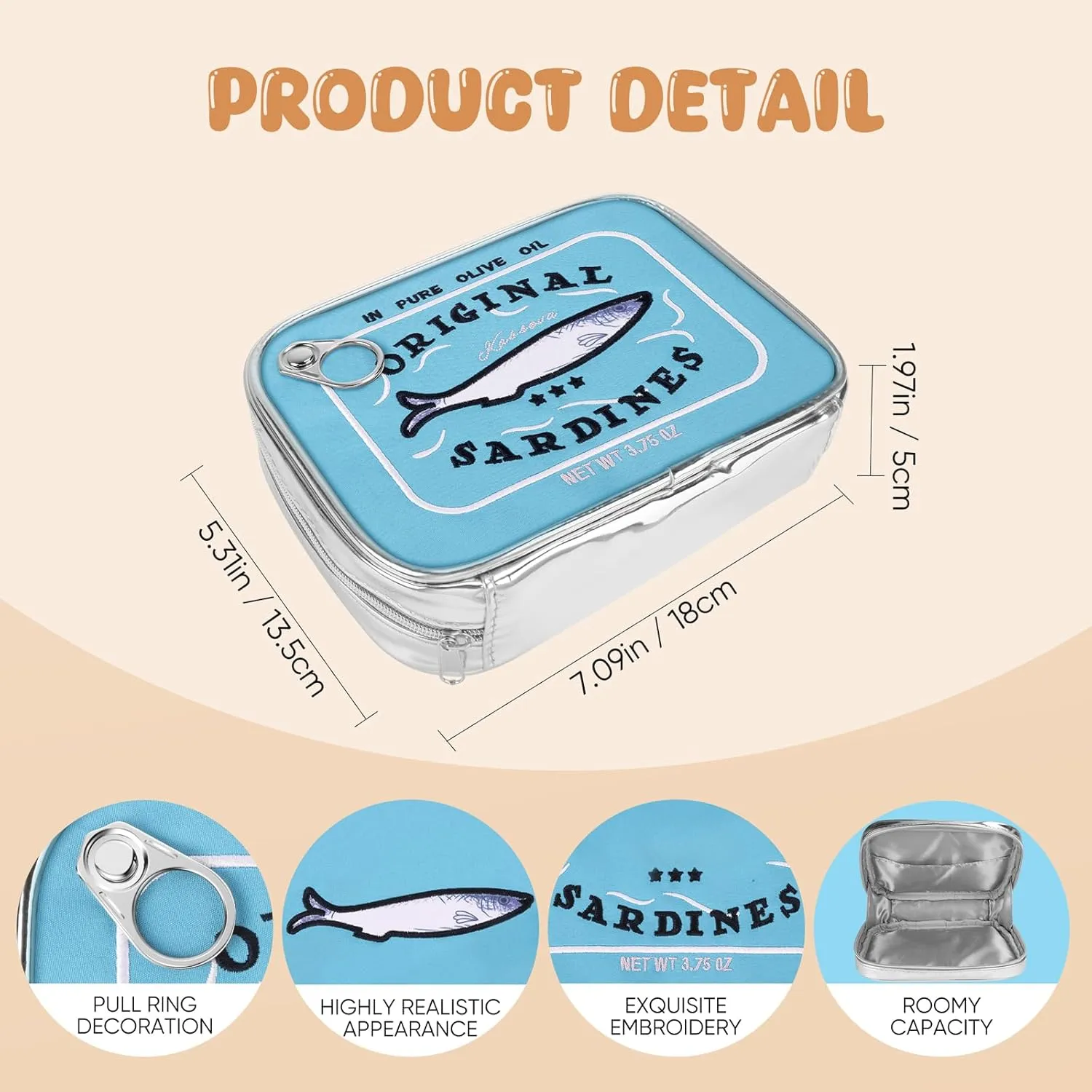 Canned Sardines Makeup Bag, Cute Small Sardines Fish Tin Pouch, Creative Cosmetic Organizer Bag, Funny Gift For Women Best Friends Sister Teen Girls Blue